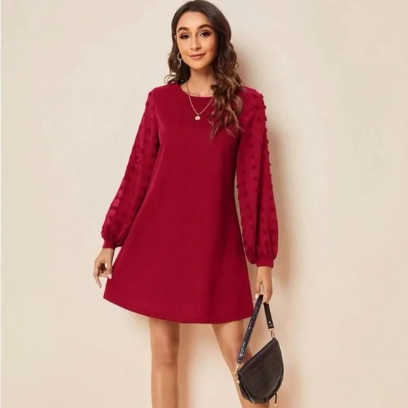 SHEIN Swiss Dot Side Solid Dress - Picture 4 of 5